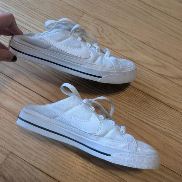 EUC Nike Women's 6 Court Legacy Mule sneakers white canvas slip on shoes slides - Picture 4 of 12